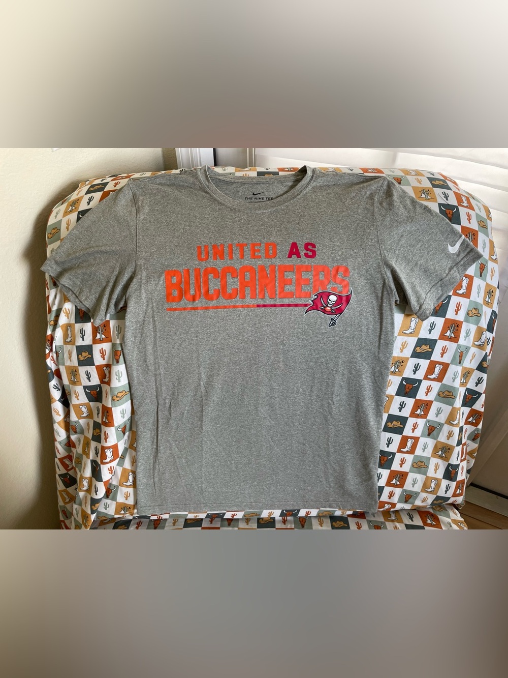 Nike Gray Buccaneers Graphic Tee with Orange-Red Logo